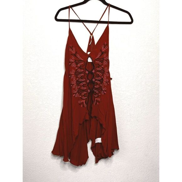 NWT! Free People Boho Red La Luna Cut Out Top Size Medium - Picture 3 of 7